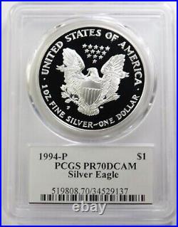 1994 P Silver American Eagle Mercanti Signed Pcgs Pr 70 Dcam $1 Proof 1 Oz Coin