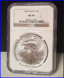 1995 American Silver Eagle $1 Coin Ngc Ms70 / Beautiful / No Milk Spots