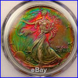 1995 American Silver Eagle PCGS MS63 Monster Rainbow Toning