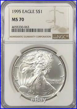 1995 Ngc Ms70 Silver American Eagle Mint State 1 Oz. 999 Fine Bullion