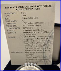 1995 P Silver Eagle Proof Coin Box Case COA Philadelphia Mint Set B Ungraded