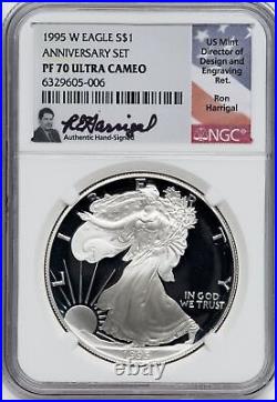 1995-W American Silver Eagle NGC PF70 Ultra Cameo Ron Harrigal Signed