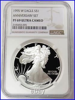 1995 W Proof American Silver Eagle $1 Anniversary Coin Ngc Pf 69 Uc