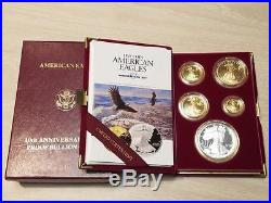 1995 W Proof Gold and Silver American Eagles 10th Anniversary 5 Coin Set US Mint