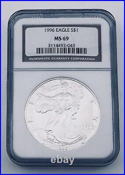 1996 $1 American Silver Eagle NGC MS69 1 oz. 999 Silver Coin Classic Brown Label