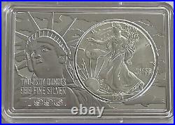 1996 American Silver Eagle $1 Dollar Coin And 2 Oz Silver Bar Set In Capsule