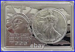 1996 American Silver Eagle $1 Dollar Coin And 2 Oz Silver Bar Set In Capsule