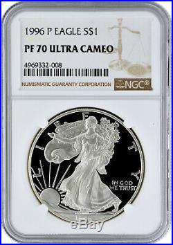 1996 P $1 Silver Proof 1oz American Eagle NGC PF 70 Ultra Cameo