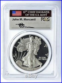 1998-P $1 1oz Proof Silver Eagle PR70DCAM PCGS Mercanti Flag