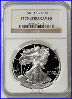 1998 P Proof American Silver Eagle $1 Dollar 1 Oz Coin Ngc Pf 70 Uc