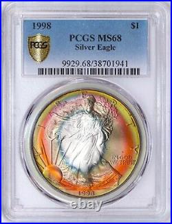 1998 Silver American Eagle Dual Sided Rainbow Toned PCGS MS68
