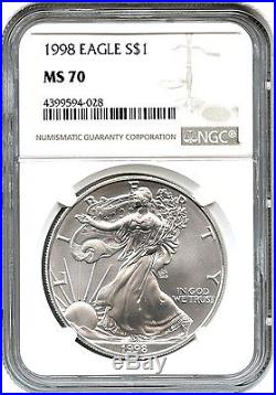 1998 Silver Eagle $1 NGC MS70 Rare Grade American Eagle Silver Dollar ASE
