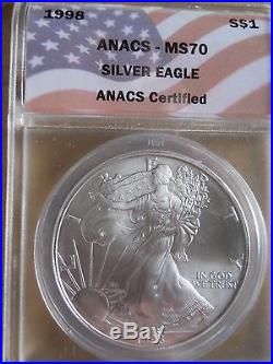 1998 Silver Eagle Ms 70 Real Beauty Rare Coin