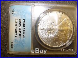 1999 Ms-70 Lady Liberty Silver Eagle Dollar 1 Troy Oz. Rare Pop 65 Of 7,480,000