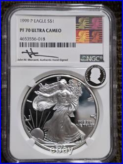 1999 P EAGLE S$1 NGC PF 70 ULTRA CAMEO Mercanti Signed Art Label FROSTY & NICE