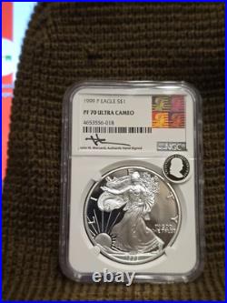 1999 P EAGLE S$1 NGC PF 70 ULTRA CAMEO Mercanti Signed Art Label FROSTY & NICE