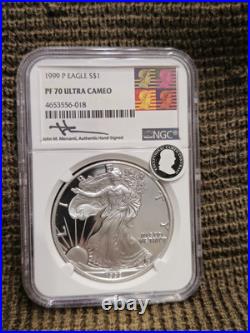1999 P EAGLE S$1 NGC PF 70 ULTRA CAMEO Mercanti Signed Art Label FROSTY & NICE