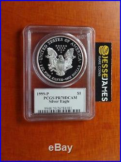 1999 P Proof Silver Eagle Pcgs Pr70 Dcam Rare Black Mercanti Signed Label