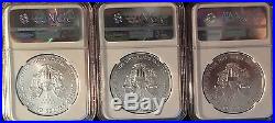 $1 2016 3 Coin Set (P) (S) (W) Silver Eagles NGC MS70 Low Pop (P), (S), (W) $$$$
