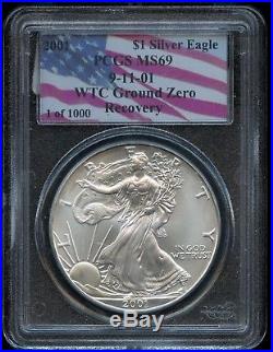1 of 1000 PCGS MS69 2001 WTC GROUND ZERO 1oz Silver Eagle / World Trade Center