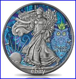 1 oz Silver American Eagle Spirit Animals The Owl Colorized & Antique finish 1 oz Silver American Eagle Spirit Animals The Owl Colorized & Antique finish