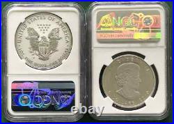 1oz 2019-W, Reverse Proof Silver Eagle, plus 1oz Modified Maple Leaf, PR-69 1oz 2019-W, Reverse Proof Silver Eagle, plus 1oz Modified Maple Leaf, PR-69