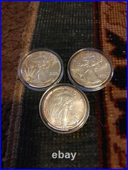 1oz Silver Eagle Lot Set Of 3 999 Fine Bullion 1987 1989 1991 Coin Round