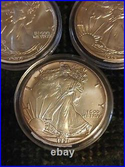 1oz Silver Eagle Lot Set Of 3 999 Fine Bullion 1987 1989 1991 Coin Round