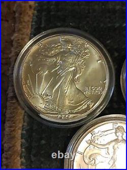 1oz Silver Eagle Lot Set Of 3 999 Fine Bullion 1987 1989 1991 Coin Round