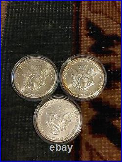 1oz Silver Eagle Lot Set Of 3 999 Fine Bullion 1987 1989 1991 Coin Round