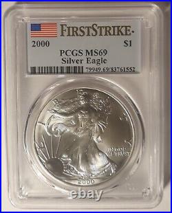 2000 American Silver Eagle Pcgs Ms69 First Strike Rare One Dollar 1 Oz Bullion