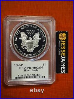 2000 P Proof Silver Eagle Pcgs Pr70 Dcam John Mercanti Hand Signed Flag Label