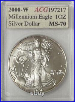 2000 W American Silver Eagle Graded Perfect 70 Millennium Set Very Rare Toned