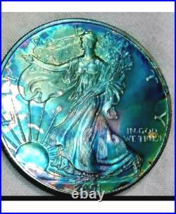 2001 American Silver Eagle 1 oz Rainbow Toned. 1 ounce silver eagle tie dye