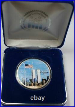 2001 American Silver Eagle (ASE) 9/11 Double Sided Colorized Coin 1 Oz Blue Box