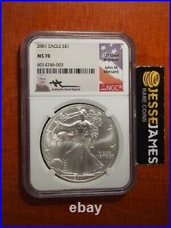 2001 American Silver Eagle Ngc Ms70 John Mercanti Signed Beautiful Coin Low Pop