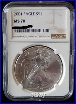 2001 NGC MS70 PERFECT! ASE American Silver Eagle Dollar Coin (BK42)