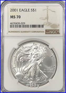 2001 Ngc Ms70 Silver American Eagle Mint State 1 Oz. 999 Fine Bullion