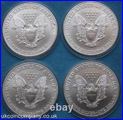 2002 American Dollar Silver Eagle 1 oz 4 Coin Set In Capsules