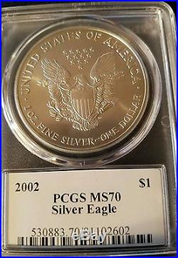 2002 American Silver Eagle MS70 Mercanti Signed Population only 36
