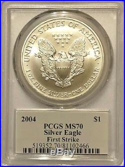 2004 $1 Pcgs Ms70 First Strike Fs Silver American Eagle Signed By John Mercanti
