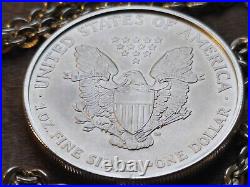 2005 American Silver Eagle Coin pendant 22 Sterling Silver Logging chain W BOX
