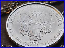 2005 American Silver Eagle Coin pendant 22 Sterling Silver Logging chain W BOX