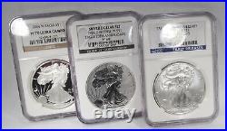 2006 & 2011 Silver Eagle 3 Coin Set NGC MS70 PF70 PF69 AG907
