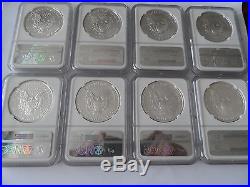2006-2015 W Burnished Silver Eagle Set NGC MS70 (8 Coins)