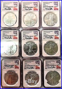 2006-2016 W Burnished Silver Eagle Ngc Ms70 Mike Castle Complete 9 Coin Set