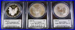 2006 3 Coin 20th Anniversary Silver Eagle PCGS 69 Set Very Scarce Mercanti Label