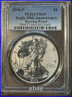 2006 American Silver Eagle 20th Anniversary Reverse Proof Pcgs Pr69 35612569