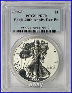 2006-P $1 American Silver Eagle PCGS Reverse Proof PR70 Eagle 20th Anniversary
