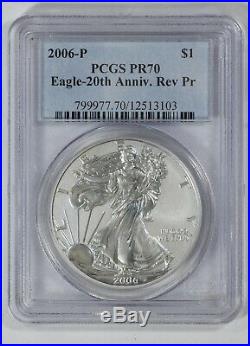 2006 P American Silver Eagle $1 Pcgs Pr70 Unc Reverse Proof 20th Anniv (103)
